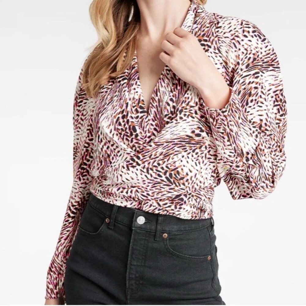 Express Leopard Print Faux Wrap Top Multi Color - image 5